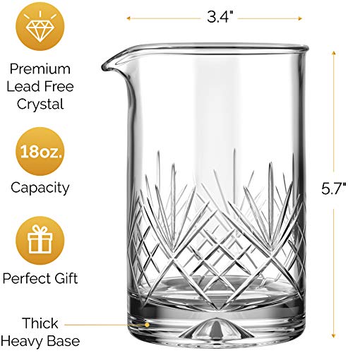 Mofado Weighted Crystal Cocktail Mixing Glass - 18Oz 550Ml - Thick, Stable, Heavy Hand Blown Crystal - Premium Seamless Design - Professional Quality #TOP1