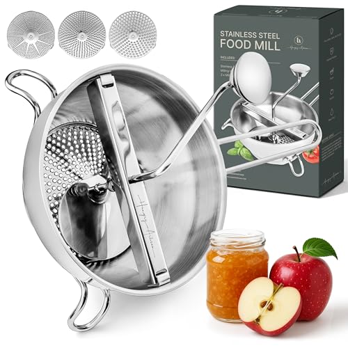 Ergonomic Food Mill Stainless Steel With 3 Grinding Discs - Rotary Food Mill for Tomato Sauce,...