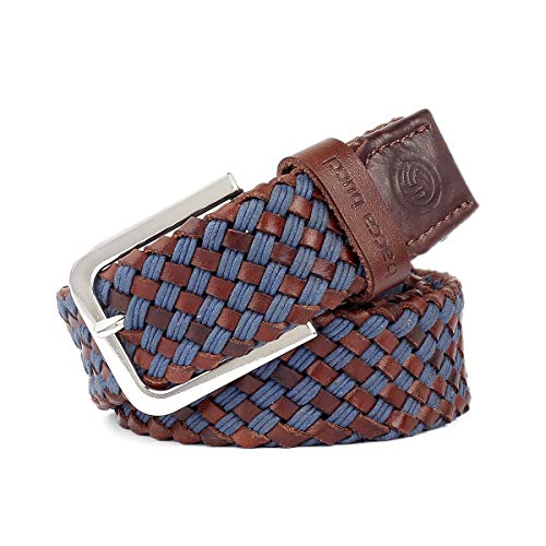 Image of Bacca Bucci Italian Woven leather and Cotton Elastic braided belt for men with Alloy buckle