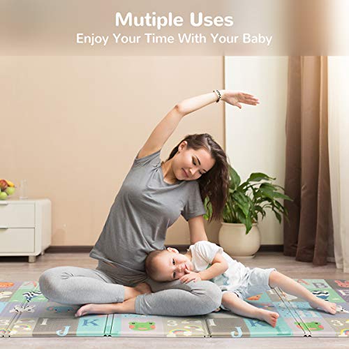 Baby Reversible Play Mat 78.7inchx 59inchx0.4inch Double-Sided Crawling Mat Foldable Waterproof Non-Toxic Portable BPA Free Floor Mat for Toddlers, Infants, Kids (Animals&Letters) - Thumbnail 5