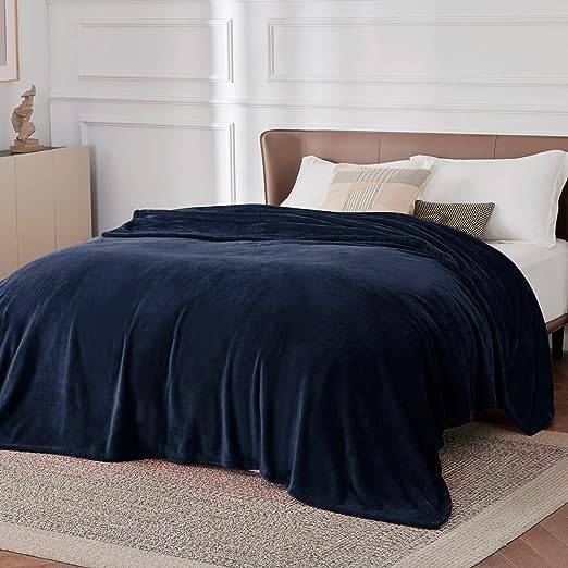 Image of Cotton Bolls Textiles Cozy Plush AC Blanket for Single Bed, Lightweight All Season Blanket, Ultra Soft Blanket for AC Room, Mild Winter, Can Be Used as Bedsheet in Winter, 60x90 Inches, Navy Blue