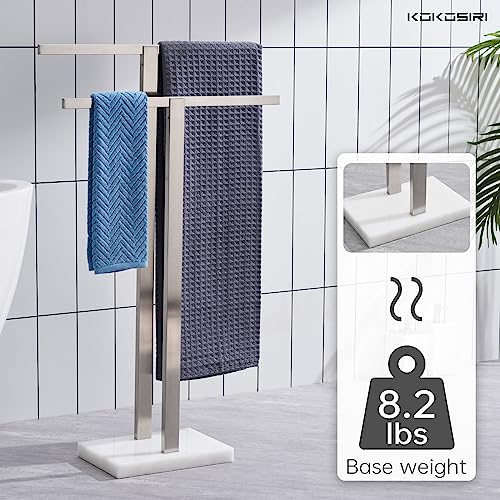 Image of KOKOSIRI Bathroom Towel Racks 2-Tier Standing Towel Bars with Marble Base, Stainless Steel Freestanding Towels Holder, Thicken Steady Design, Brushed Nickel THS0003-BR