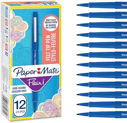 Paper Mate Marker Pens, Medium Tip (0.7 mm), Blue, 12 Pieces