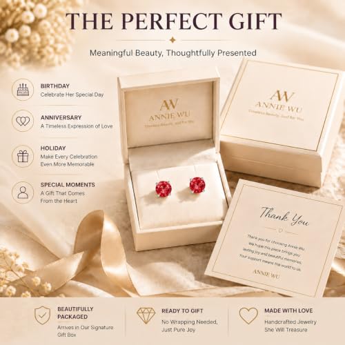 925 Sterling Silver Red CZ Stud Earrings for Women Birthstone Jewelry - image 7