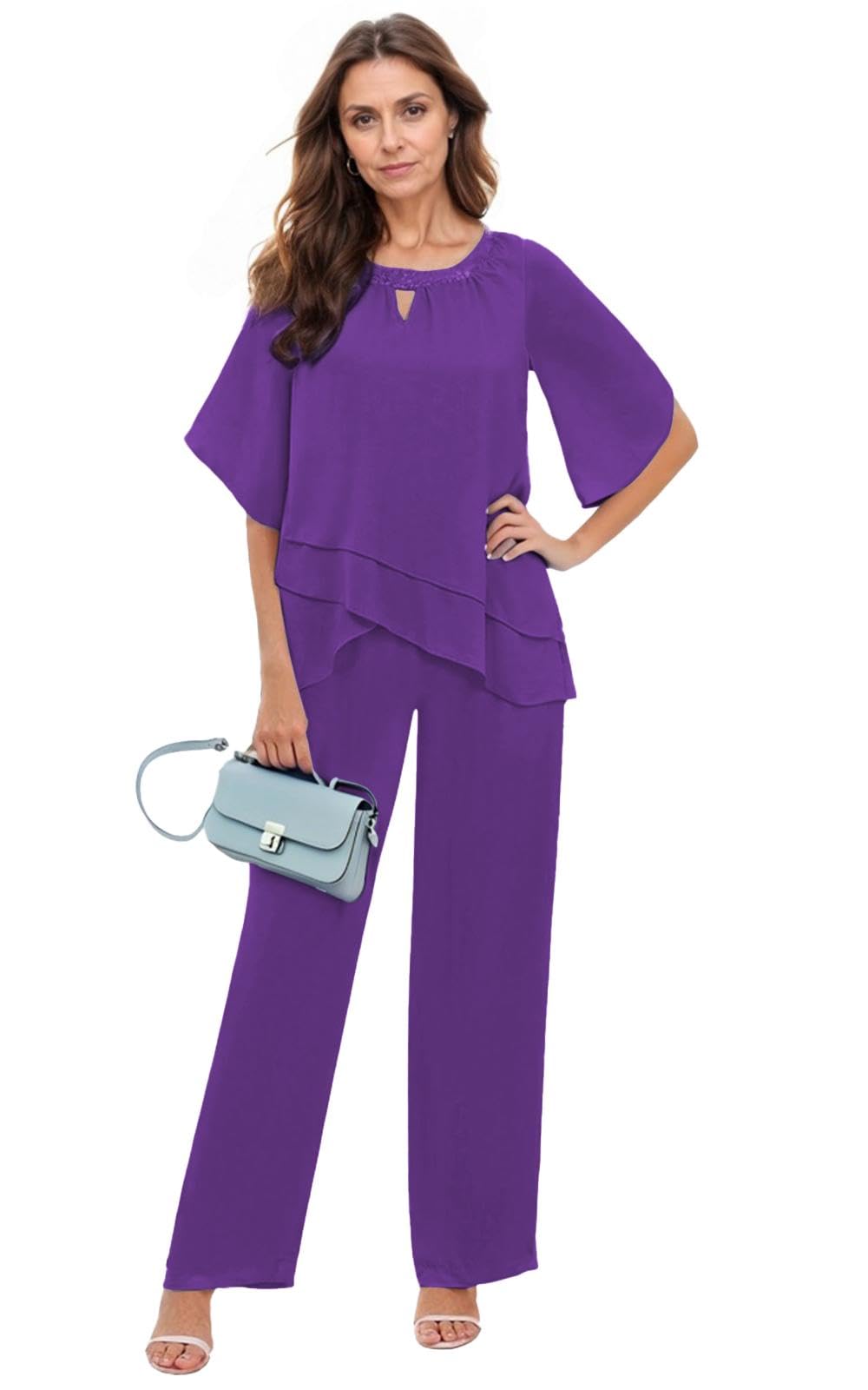 Lot de 2 pantalons habillés à paillettes pour femme, violet, 14