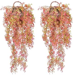 DIYARTS 2 Pack Artificial Hanging Plants Autumn Decorations, Fake Fern Leaves Plant Aesthetic Room Decor Faux Vines, Maple Garland for Wall Window Door Wedding Hanging Basket Halloween Festival Decor