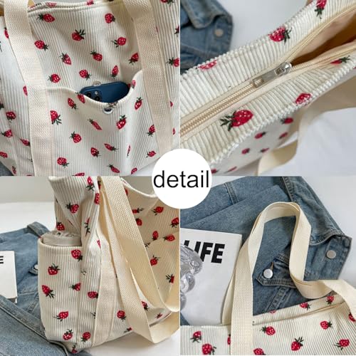 Bolso tote de pana para mujer con cremallera miniatura 2