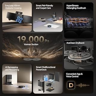 dreame L40s Pro Ultra Robot Vacuum Cleaner, 19,000Pa Suction, Mop Self-Cleaning, 100% Detangling DuoBrush, Extending Mops and Side Brush for Full Coverage, Avoids 180+ Objects, APP&Voice Control