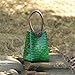 QTKJ Hand-woven Mini Retro Straw Handbag Bag Summer Beach Boho Rattan Tote Travel Bag with Wood Beaded Tassel Pendant (Green)