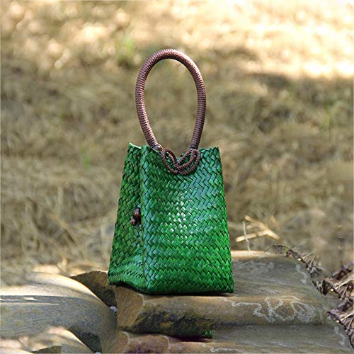 Bolso retro mini tejido a mano de paja verde miniatura 5