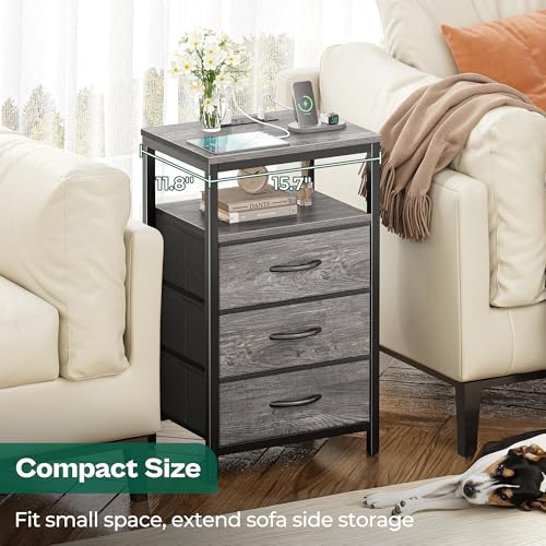 Image of Huuger Nightstand with Charging Station, 27.6 Inch Bedside Table,Side Table