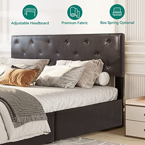 Yitahome Upholstered Bed Frame With 4 Storage Drawers And Adjustable Headboard, Queen Bed Frame Mattress Foundation With Sturdy Wood Slat Support, No Box Spring Needed, Brown (Queen) #TOP2