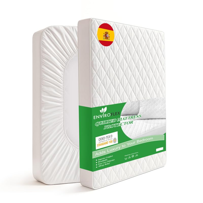 Enviroflex de Colchón Quilted 76 x 190 x 40 cm – Protector de Colchón   Confort Universal con Protección Impermeable, Extra Suave, Diseño Transpirable para Todas Las Estaciones