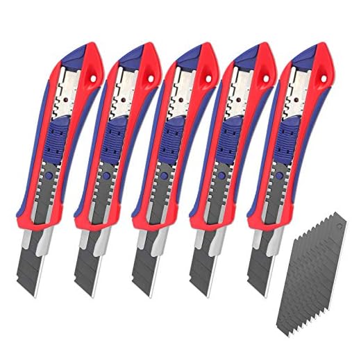 WORKPRO Cúter Profesional 5-piezas, Cutter de Cuchillas Separables Estándar con Riel de Acero Inoxidable, Cuchillas SK5 de 18 mm, con 20 Hojas de Recambio, Ideal para Cortar Papel, Cartón