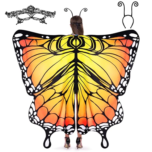 Spooktacular Creations Adult Butterfly Costume, Wing Cape Shawl with Lace Mask and Black Velvet Antenna Headband Halloween Costumes for Women Adult 2025
