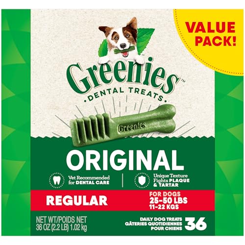 Greenies Original Regular Natural Dog Dental Care Chews Oral Health Dog Treats, (36 Treats)
