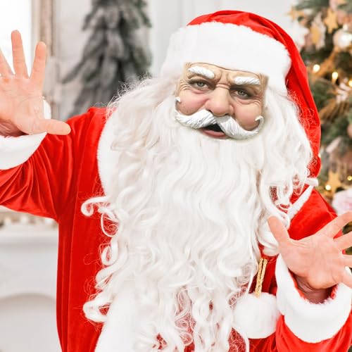 TEWWCEO Weihnachtsmann Maske - Nikolausmaske mit Rauschebart+Perücke+...