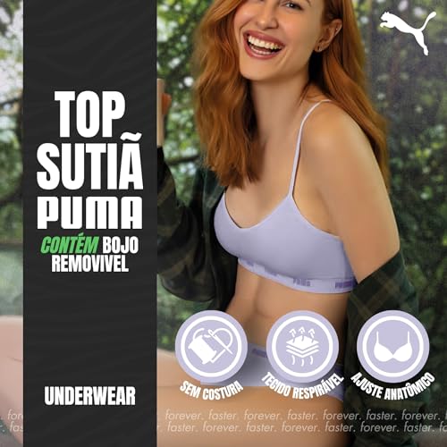 PUMA Top Sutiã Sem Costura com Bojo Anatômico Feminino Adulto, Lilás, M