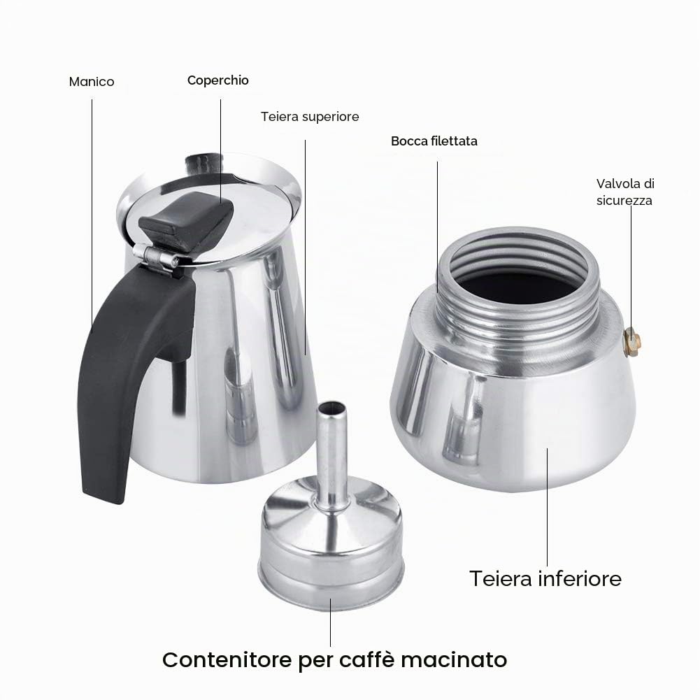 Caffettiera a induzione, in acciaio inox, adatta per tutti i tipi di piani cottura, 450 ml (300 ml)