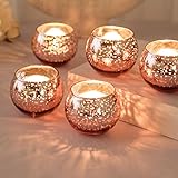 Ainfame 24pcs Rose Gold Votive Candle Holders for Tealight, Mercury Glass Votives Set for Wedding Birthday Engagement Party Centerpiece Table Decorations