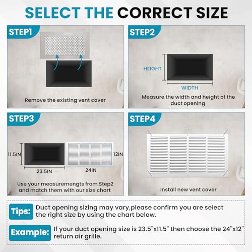 VOISEN Return Air Grille,Fits 24x12 Duct Opening,Steel Return Vent Cover, White Vent Cover Grill for Sidewall and Ceiling,HAVC Cold Air Return Vent Cover,Overall Size:25.8"W X 13.8"H by VOISEN - Used condition - Image 5