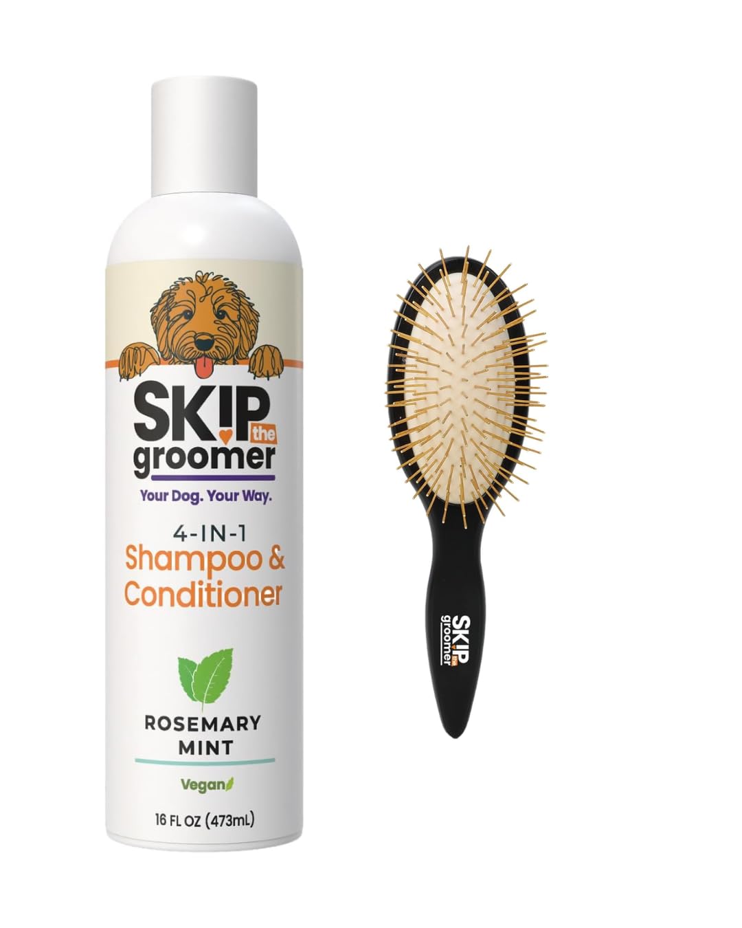 Dog Grooming Kit: 4-in-1 Dog Shampoo & Conditioner and Gentle Pin Brush for All Breeds – Sulfate-Free Detangler for Long Haired Dogs, Goldendoodles, Poodles, Double Coats & Curly Coats