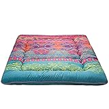 Bohemian Retro Floor Mattress Boho Floral Japanese Futon Mattress Tatami Floor Mat Foldable Bed Portable Camping Mattress Sleeping Pad Floor Lounger Couch Bed Full Size