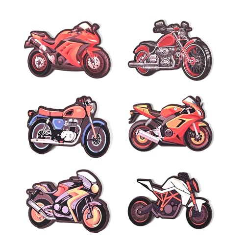 Image of GKD Wooden Fridge Magnet for Bike Lovers - Retro Bike Logo Design | Fridge Sticker for Home & Office Decor | Gift for Riders, Bikers & Travel Enthusiasts Pack of 6 (Bikes)