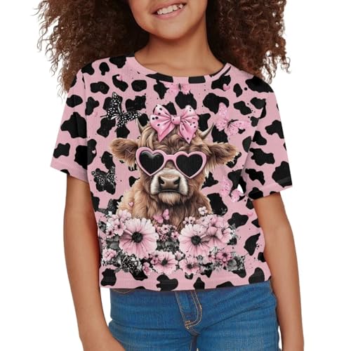 Image of Kids T Shirt Short Sleeve Crop Tops for Girls Summer Clothes Pullover Tees Shirt 5-14