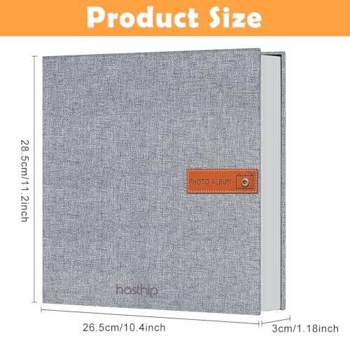 Image of HASTHIP Photo Album Self Adhesive Scrapbook Album for 4x6 5x7 8x10 Pictures, Linen Cover 20 sheets /40 Pages DIY Photo Book, Birthday Gifts for Family Wedding Travel (11.5 inchx10.6 inch, Grey)