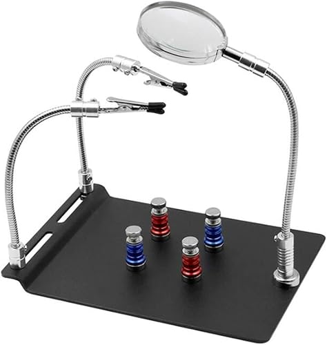 Miniatura 9 de Herramienta de lupa de soldadura de terceras manos de ayuda, clips de abrazadera de brazos flexibles FEITA con estación de lupa 3X, soporte
