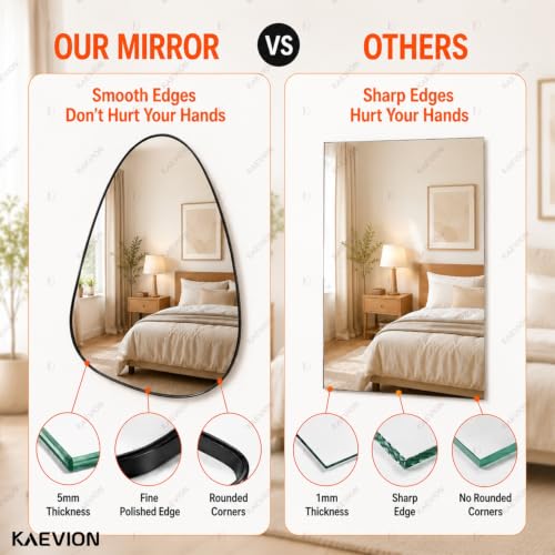 Image of Irregular Wall Mirror, 19.7 x 13.8 Inch Wall Hanging Mirror with Black Bidding, 5mm HD Floating Glass, Modern Aesthetic Vanity Mirror for Bedroom, Living Room, Entryway