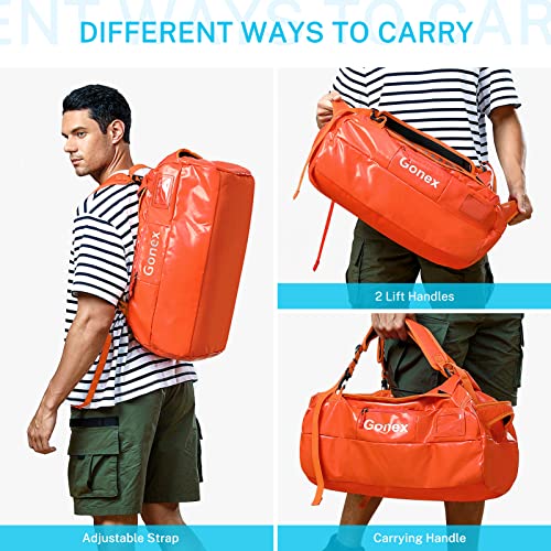 Gonex 80L Water Repellent Duffel Bag Backpack Outdoor Heavy Duty Duffle Bag with backpack straps for Hiking Camping Travelling Cycling for Men Women Orange
