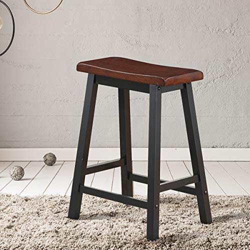Costway Saddle Stools Set Of 2, 24-Inch Height Vintage Counter Height Chairs With Solid Wood Legs, Modern Backless Design Indoor Bar Stools For Kitchen, Dining, Pub And Bistro, Brown #TOP3