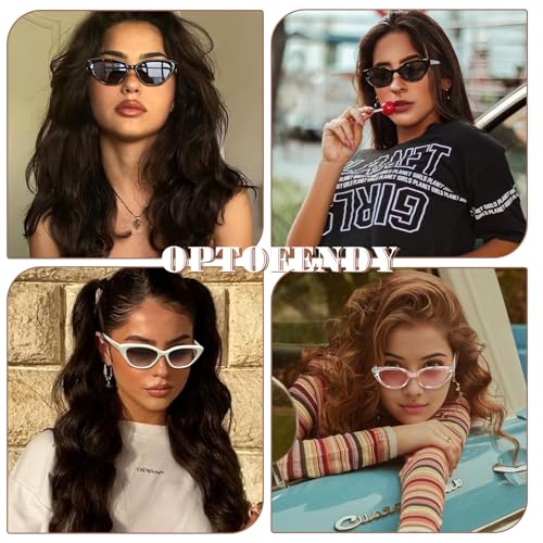 OPTOFENDY Cat Eye Sunglasses for Women, Vintage Retro Narrow Cateye Frame Trendy Sun Glasses, OP69132
