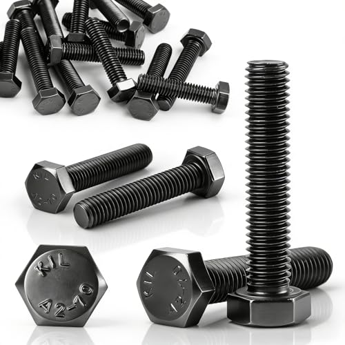 mawmuaw Lot de 12 vis à tête hexagonale M10 x 16 mm M10 Noir DIN 933 Boulons à six pans extérieurs M10 Vis de machine pour canaux de ventilation, rampe extérieure, réparation de meubles, etc