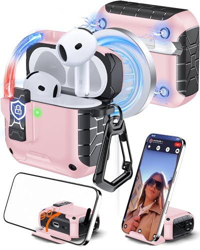 Chicfun AirPods 4�p�P�[�X �X�^���h&�J���r�i�L�[�z���_�[�t�� MagSafe�Ή� [Auto-Mag Lock 1s Open] �~���O���[�h ���ϋv �t���{�f�B�ی� ���b�N�t�� ? �s���N