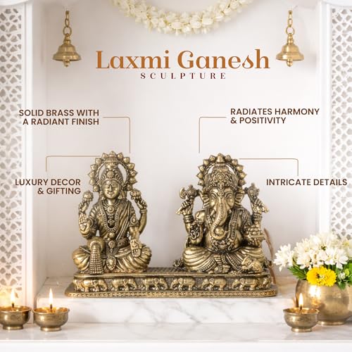 Image of Habere India-All the Cultures Fabricating India Brass Lakshmi Ganesh Idol Set for Pooja Room | Pure Brass Lakshmi Ganesh Murti for Home | Decorative Statue for Mandir (Design08: L10 x W3 x H6.5 cm)