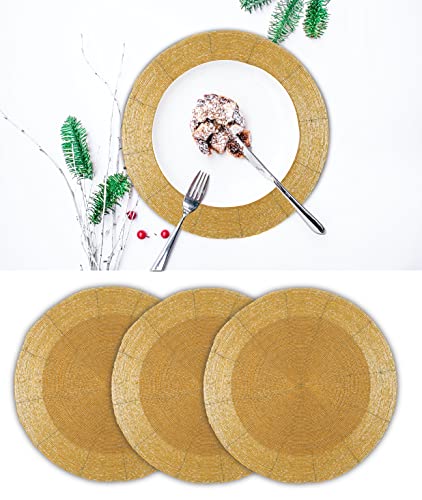 Handmade Beaded Placemats Charger 13 Inch Round Set of 4 - Beautiful Fancy Elegant Decorative Table Mat for Dining Table Décor, Farmhouse, Wedding, Dinner Party, Christmas, & Everyday Use - Champange