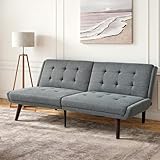 JCFEIDQW 146 cm Schlafcouch, 2 Sitzer Sofa mit 5-Fach Verstellbarer Rückenlehne, Klappbares Futon-Sofa Bett, Modernes Loveseat für Wohnzimmer/Schlafzimmer/Gästezimmer(Grau)