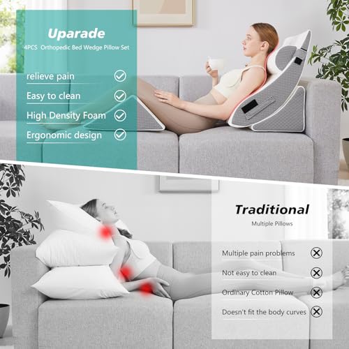 Longering 4Pcs Orthopedic Bed Wedge Pillow Set For Sleeping - Wedge Pillows For After Surgery For Body Neck Back And Leg Pain Relief thumb #2
