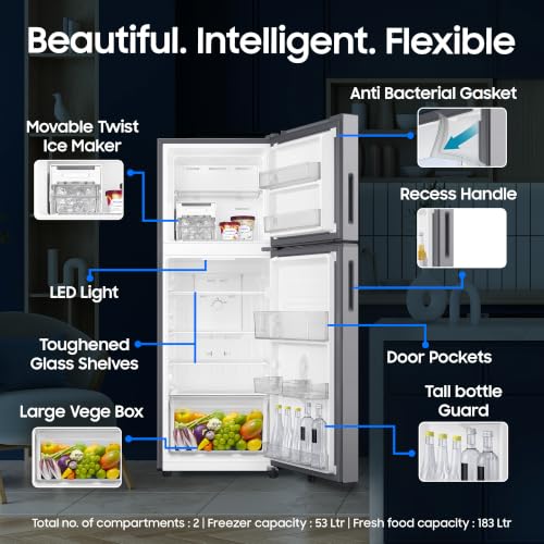 Image of Samsung 236 L, 2 Star, Digital Inverter, Frost Free Double Door Refrigerator (RT40H28W2QHL, Gray Silver, 2026 Model)