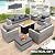 WAROOM Outdoor Patio Furniture Set Grey Wicker 7 Piece Couch Sets Conversation Chairs PE Rattan Sectional Sofa with 45" Fire Pit Table, Grey Cushion and Furniture Cover