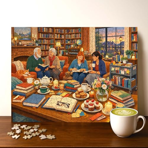 Book Club Reading Party Full View Jigsaw Puzzle - 500 Pieces Wooden Puzzle for Adults, Wall Art Gift, Finished Size: 20 x 15 Inch