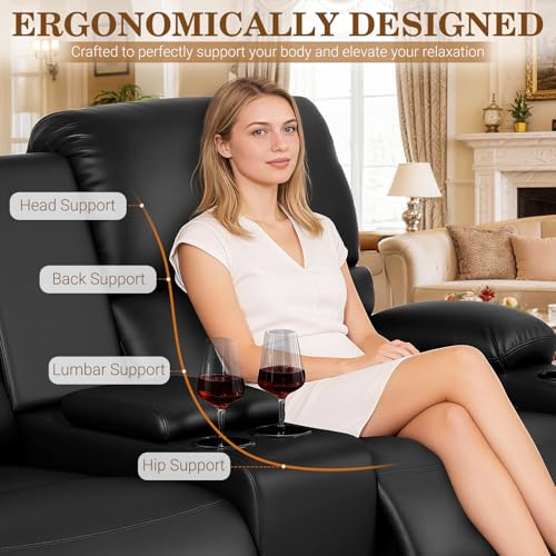 Image of CHABATREE Home Theater Seating,RV Recliner Sofa with Massage and Heat,Manual RV Recliner Loveseat with USB /Cup Holders and Side Pocket for Living Room,Loveseat Black