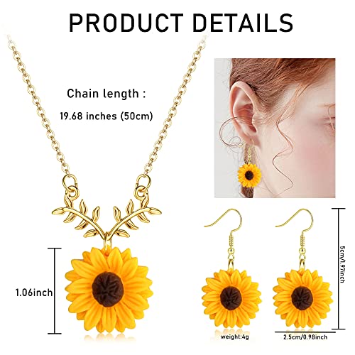 HAIAISO Sunflower Dangle Drop Earrings Sunflower Necklace for Women Handmade Sunflower Jewelry Set Gift2