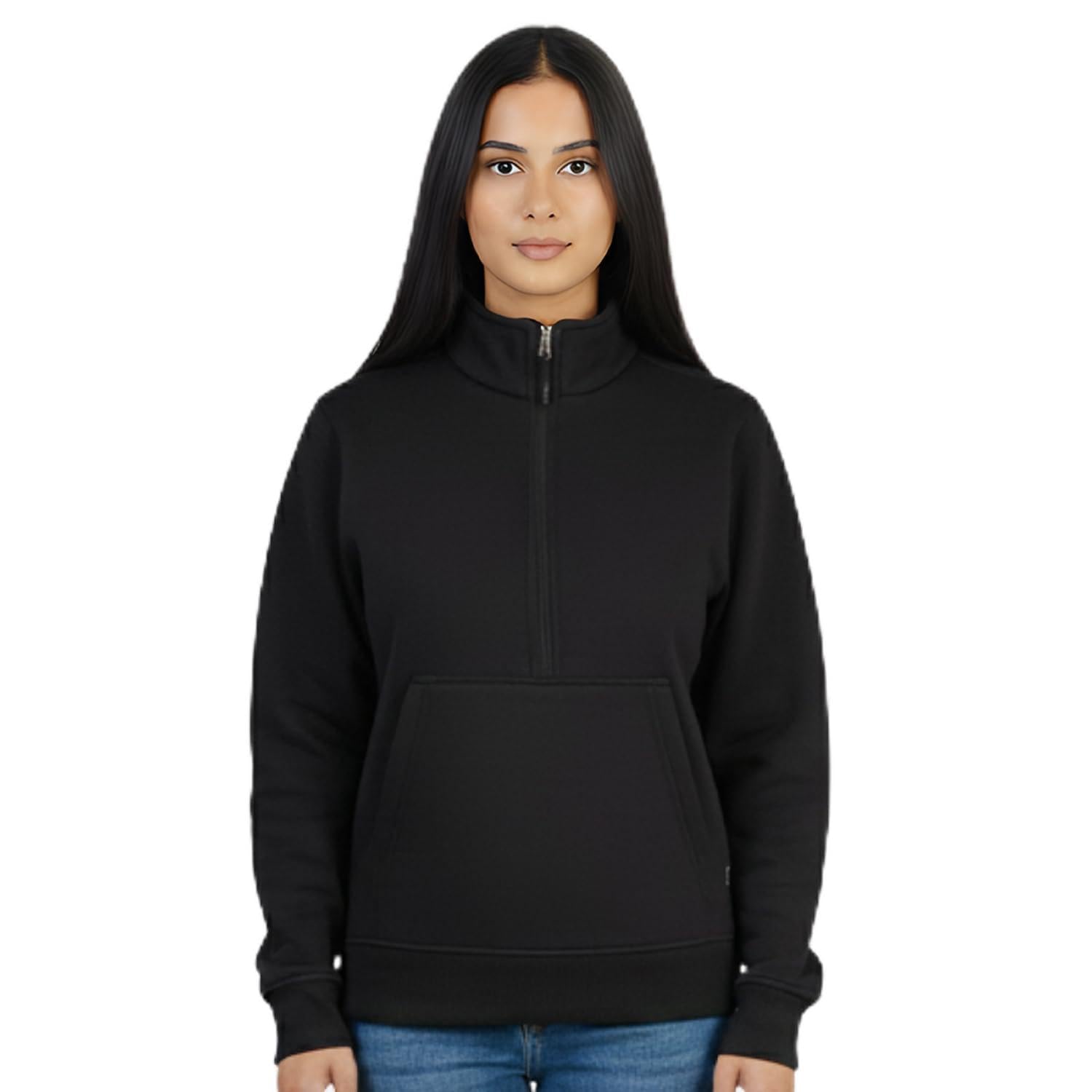 bonjour Women Half Zipper Sweatshirt for Woman, Stylish Sweat Shirt for Women Standard Length Winter wear Black-picture-22