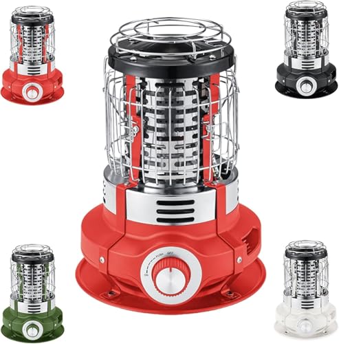 カセットガスストーブ 1台2役 1.5KW 小型ガスヒーター 軽量 ボンベヒーター アウトドア 防寒 省エネ 転倒時自動消火・ガス遮断 ODS内蔵で酸欠や炎上を防止 空気循環 室内屋外兼用 防寒・防災 釣りやキャンプに最適 (レッド)