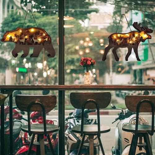 Thungeek 3D Wooden Wall Art Decor Lighted Diy Led Shelf Decorations, Hunting Forest Decor Cabin Clearance For Home & Office, Deer Statues Figurine Animals Shaped Collection Wildlife Gift (2Pcs) #TOP5