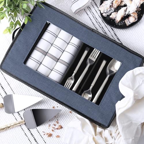 Image of Hearth & Harbor Flatware Organizer for Drawer, Silverware Storage Box, Blue